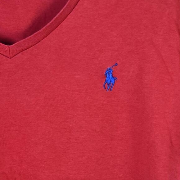 Ralph Lauren Sport Casual Short Sleeve Pullover V Neck T Shirt Womens Sz SL Red - Picture 2 of 8